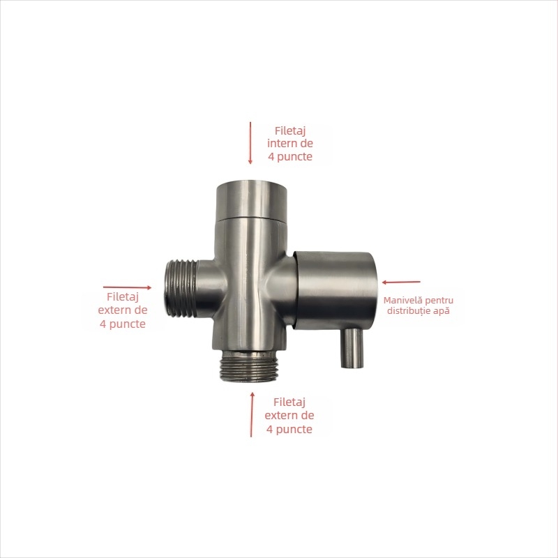 Distribuitor de apă cu trei căi, intrare 1, ieșire 2 – oțel inoxidabil 304, finisaj periat, instalație de separare a apei, 0–90°C