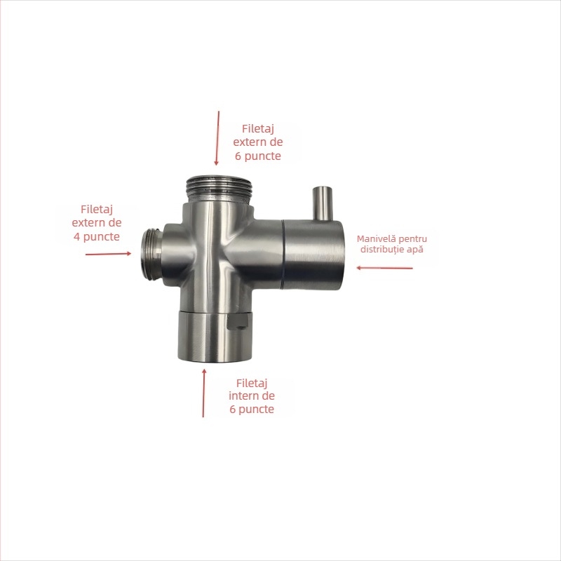 Distribuitor de apă cu trei căi, intrare 1, ieșire 2 – oțel inoxidabil 304, finisaj periat, instalație de separare a apei, 0–90°C