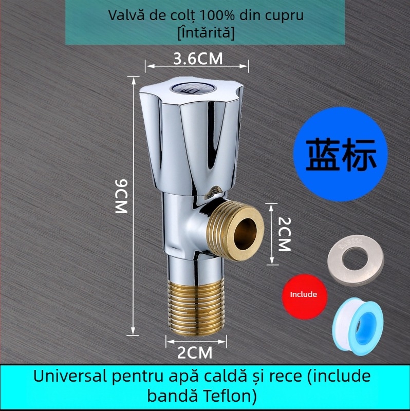 Supapă unghiulară pentru baie, cu o singură intrare și două ieșiri, din alamă, model KM-1978, instalare în perete (KM-1978; 50; Ø10; în perete; alamă)