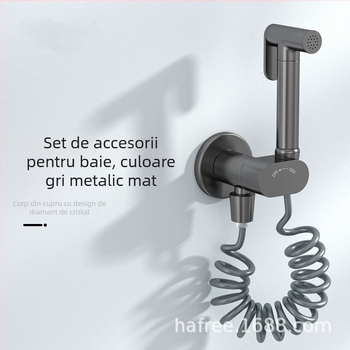 Supapă unghiulară mini din cupru, pentru montaj în perete, cu 1 intrare și 2 ieșiri, suport integrat și întrerupător independent