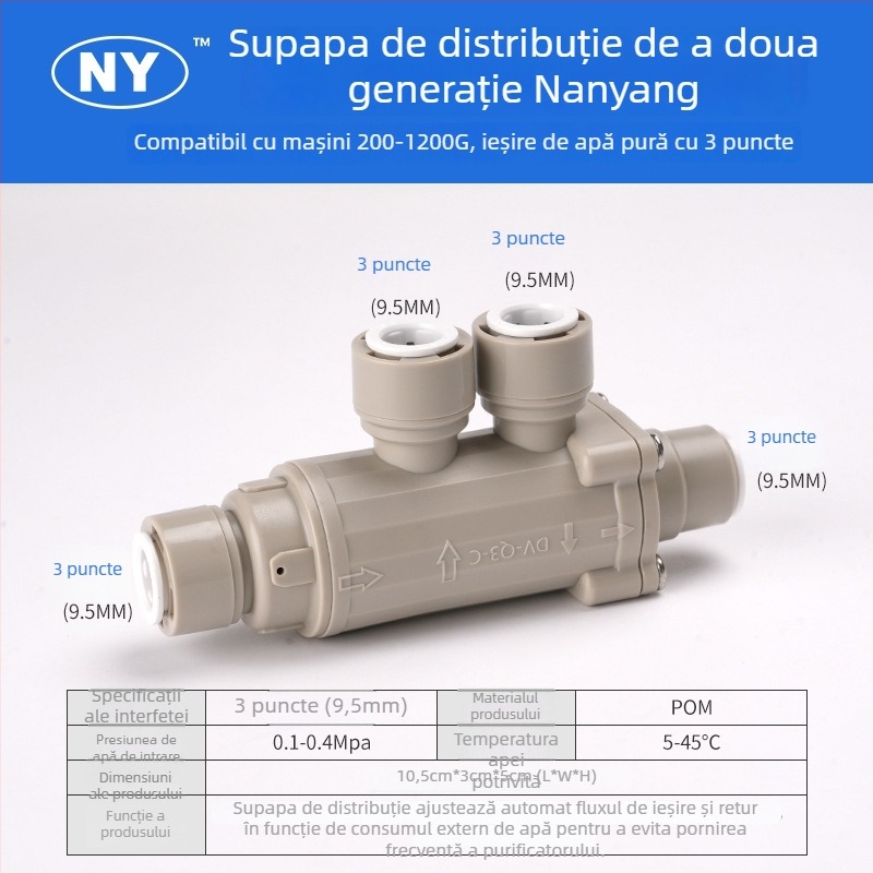 Valvă de distribuție 2-și 3-cai pentru purificator RO cu apă pură, conectat la conducte fără rezervor (POM)