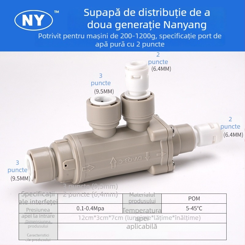 Valvă de distribuție 2-și 3-cai pentru purificator RO cu apă pură, conectat la conducte fără rezervor (POM)