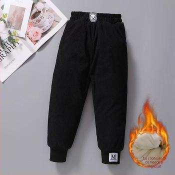 Pantaloni pentru fetițe cu căptușeală de fleece, din bumbac gros, cu căldură quilted în trei straturi, casual pentru exterior iarna