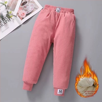 Pantaloni pentru fetițe cu căptușeală de fleece, din bumbac gros, cu căldură quilted în trei straturi, casual pentru exterior iarna