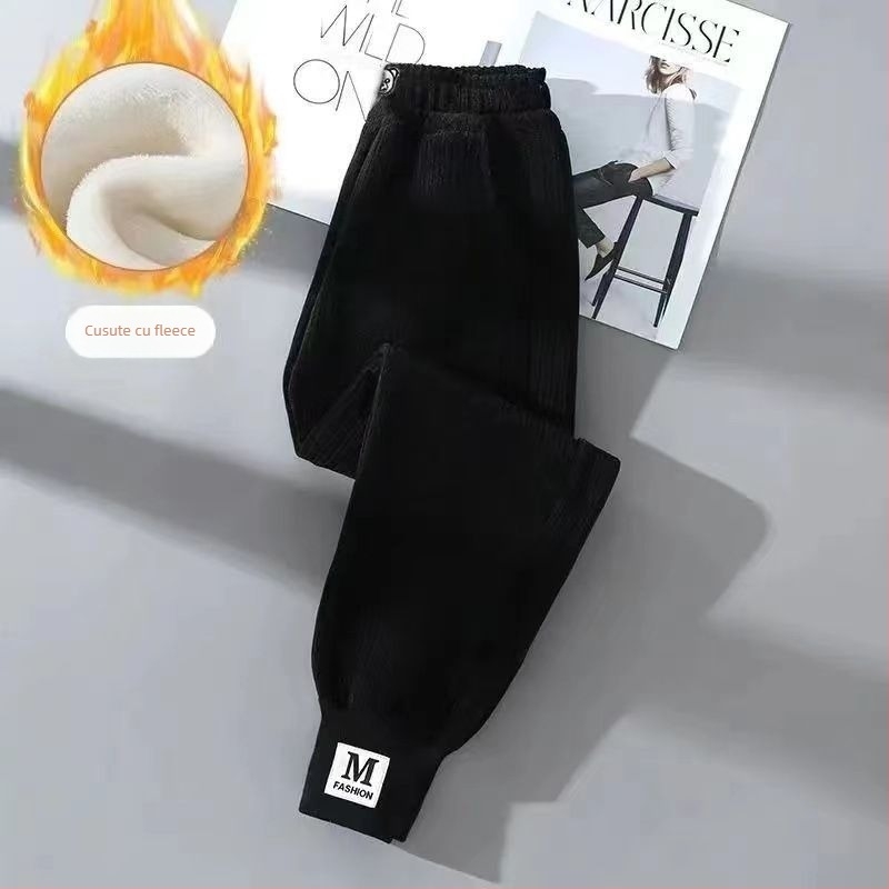 Pantaloni pentru fetițe cu căptușeală de fleece, din bumbac gros, cu căldură quilted în trei straturi, casual pentru exterior iarna