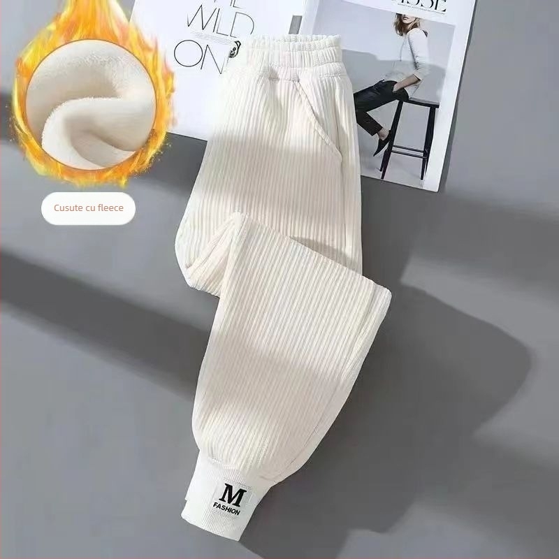 Pantaloni pentru fetițe cu căptușeală de fleece, din bumbac gros, cu căldură quilted în trei straturi, casual pentru exterior iarna