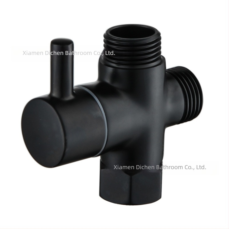 Distribuitor cu trei căi din cupru pentru duș, 1 intrare/2 ieșiri, conexiune filet, finisaj electroplatat, 0–90°C, 0.8–1.2 MPa