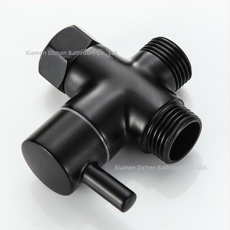Distribuitor cu trei căi din cupru pentru duș, 1 intrare/2 ieșiri, conexiune filet, finisaj electroplatat, 0–90°C, 0.8–1.2 MPa