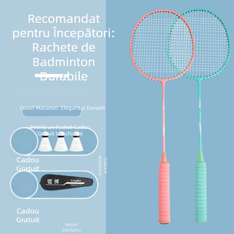 Rachetă de badminton – greutate 95–100 g, cadru din aliaj de fier, duritate moderată, pachet de 6 bucăți