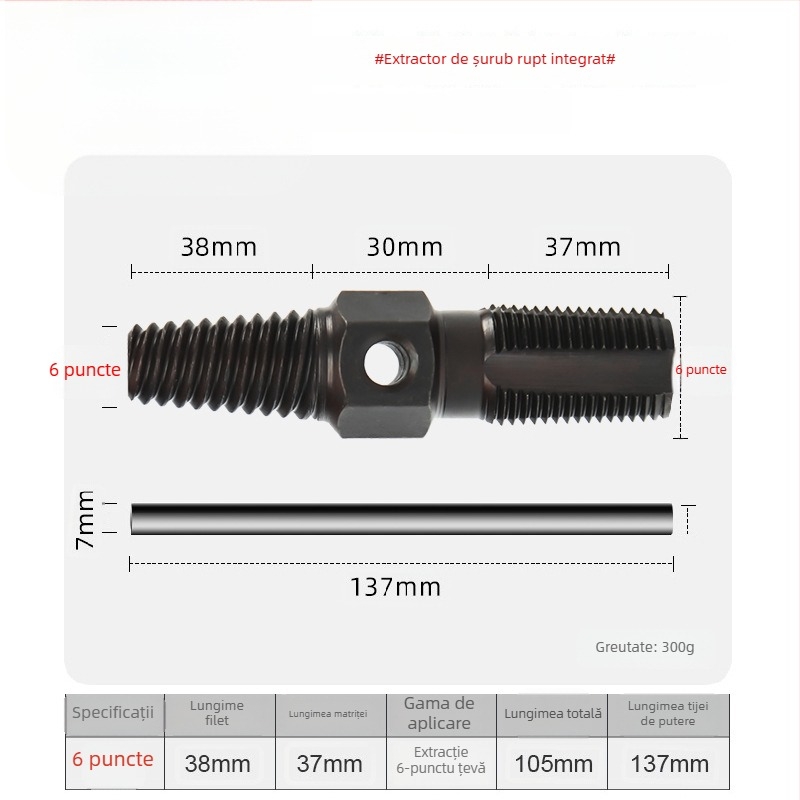 Extractor de șuruburi pentru robinete și țevi – unealtă din oțel carbon pentru îndepărtarea șuruburilor uzate sau rupte