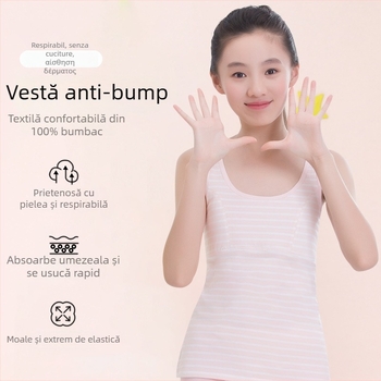 Maiou pentru fete în perioada de dezvoltare, cu pernă fixă la bust, 9–13 ani, guler rotund, 95% bumbac, toate sezoanele