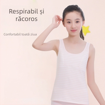 Maiou pentru fete în perioada de dezvoltare, cu pernă fixă la bust, 9–13 ani, guler rotund, 95% bumbac, toate sezoanele