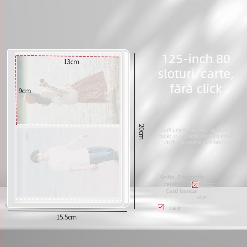 Album de carduri cu patru secțiuni – album foto cu foi detașabile, copertă PP, 20 de pagini interioare, posibilitate de personalizare