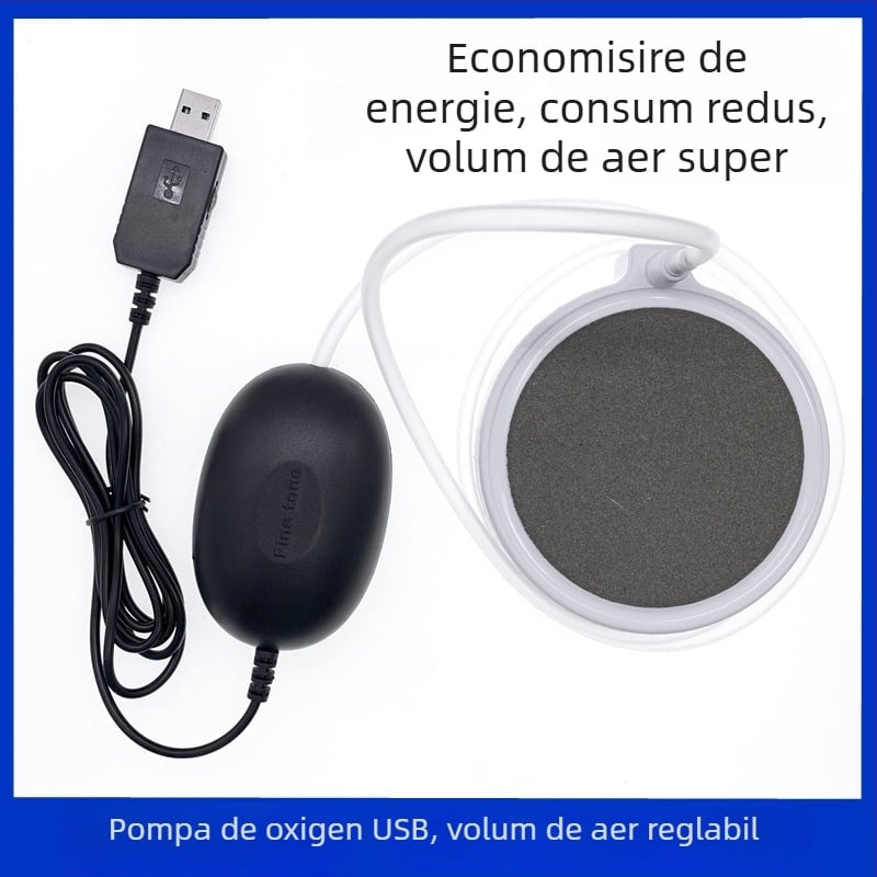 Pompa de oxigen alimentată prin USB, cu debit reglabil, pentru acvariu casnic, silențioasă, portabilă