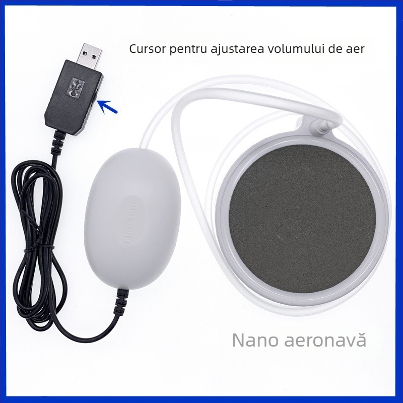 Pompa de oxigen alimentată prin USB, cu debit reglabil, pentru acvariu casnic, silențioasă, portabilă