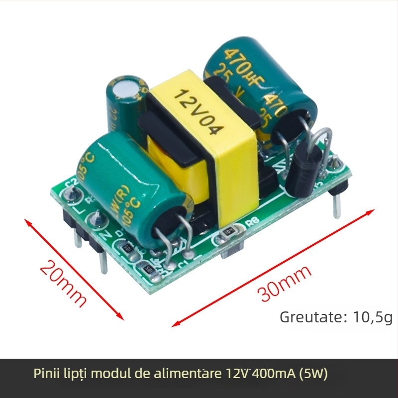 Modul izolator de alimentare AC-DC, intrare 220V, ieșiri 5V/9V/12V, curenți 400/500/700 mA și 1A.