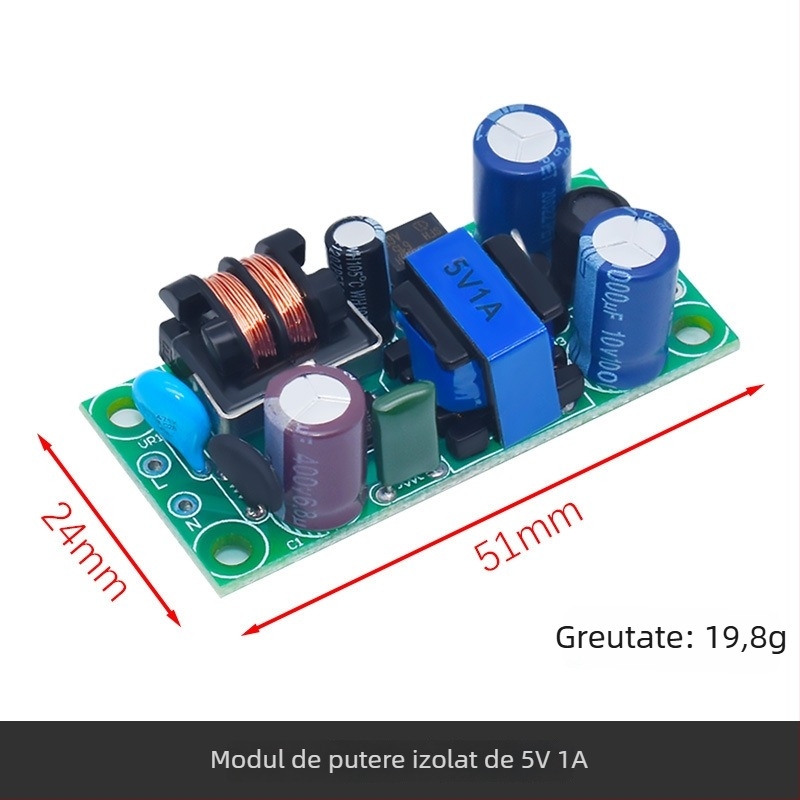 Modul izolator de alimentare AC-DC, intrare 220V, ieșiri 5V/9V/12V, curenți 400/500/700 mA și 1A.