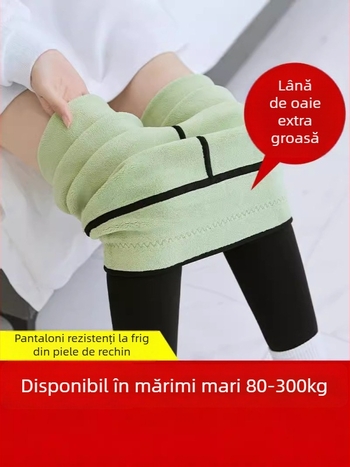 Pantaloni Sharkskin cu căptușeală de fleece, extra groși, talie înaltă, calzi, pentru femei adulte, croială pencil, siluetă strânsă, poliester