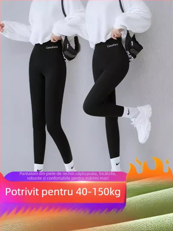 Pantaloni Sharkskin cu căptușeală de fleece, extra groși, talie înaltă, calzi, pentru femei adulte, croială pencil, siluetă strânsă, poliester