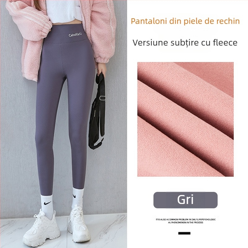 Pantaloni Sharkskin cu căptușeală de fleece, extra groși, talie înaltă, calzi, pentru femei adulte, croială pencil, siluetă strânsă, poliester