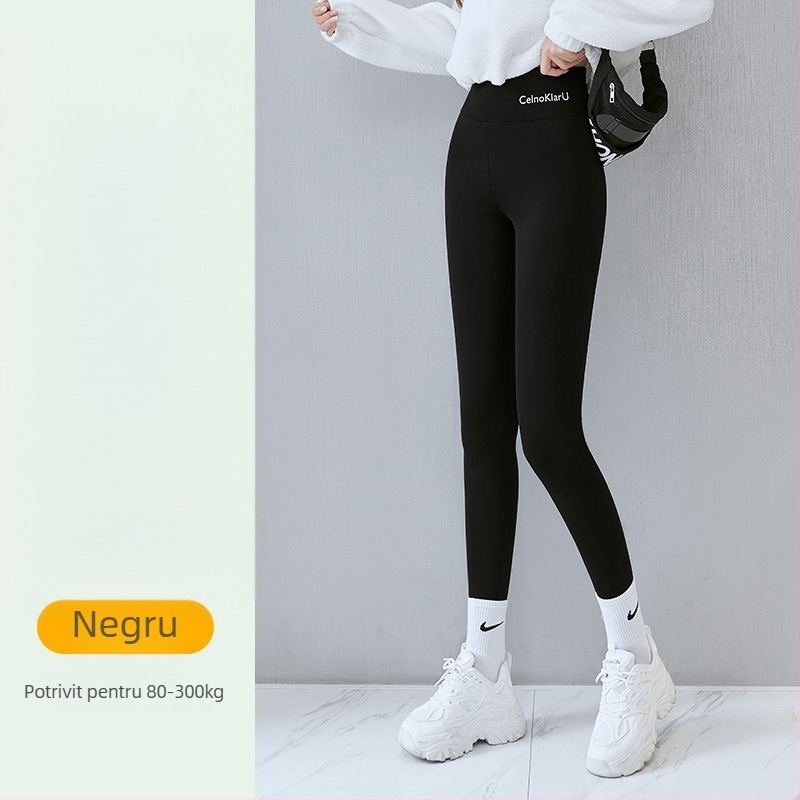 Pantaloni Sharkskin cu căptușeală de fleece, extra groși, talie înaltă, calzi, pentru femei adulte, croială pencil, siluetă strânsă, poliester