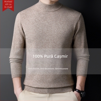 Pulover din cașmir pentru bărbați — guler semi-înalt, croială lejeră, mâneci lungi, 95% cașmir, iarna 2024