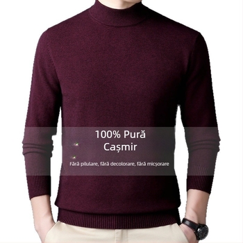 Pulover din cașmir pentru bărbați — guler semi-înalt, croială lejeră, mâneci lungi, 95% cașmir, iarna 2024