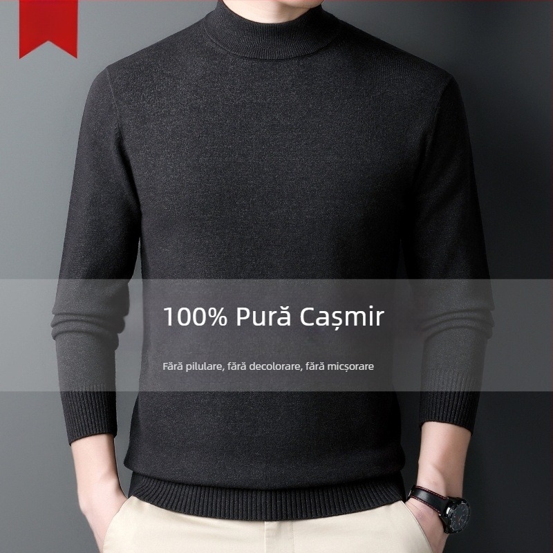 Pulover din cașmir pentru bărbați — guler semi-înalt, croială lejeră, mâneci lungi, 95% cașmir, iarna 2024