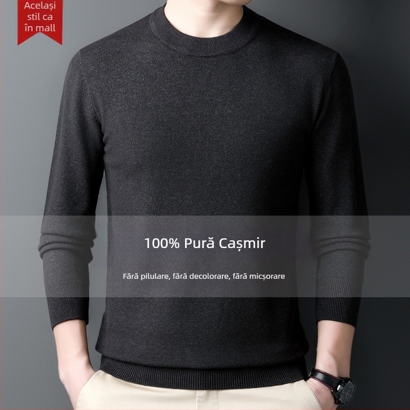 Pulover din cașmir pentru bărbați — guler semi-înalt, croială lejeră, mâneci lungi, 95% cașmir, iarna 2024