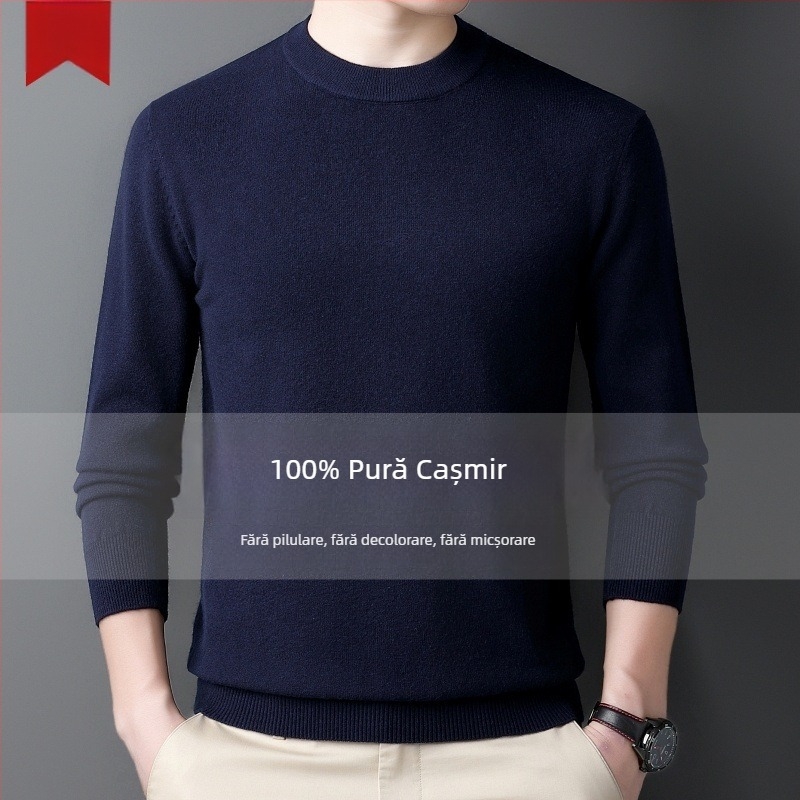 Pulover din cașmir pentru bărbați — guler semi-înalt, croială lejeră, mâneci lungi, 95% cașmir, iarna 2024