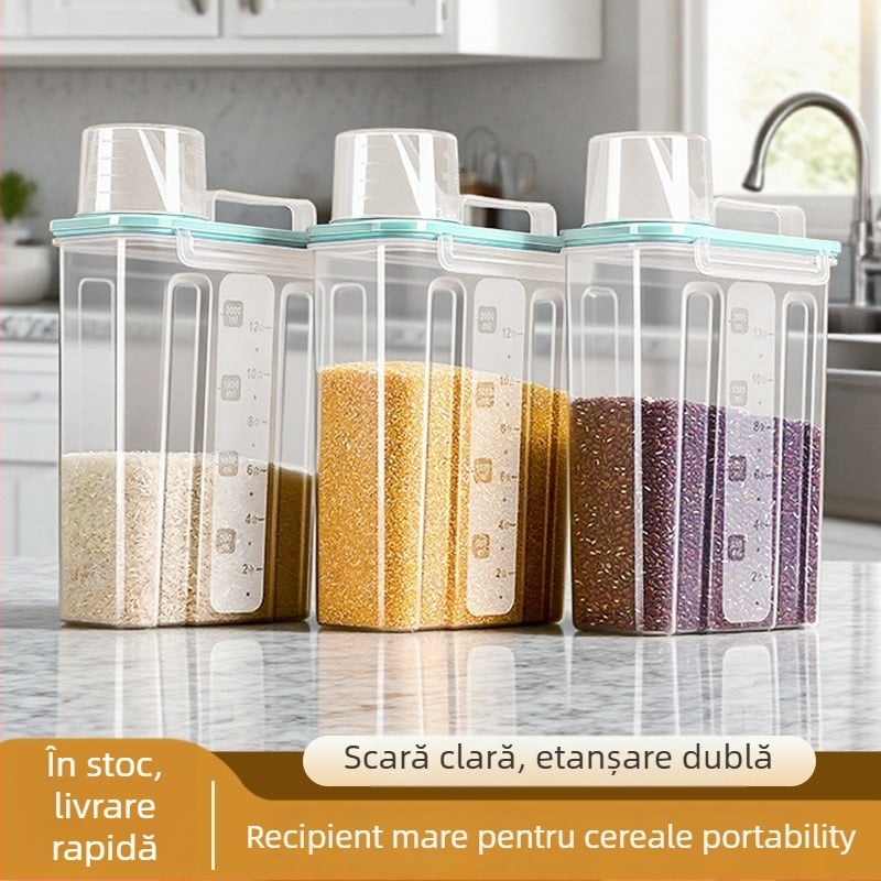 Cutie de depozitare cereale, pătrată, recipient din plastic, 1 strat, 1–2 L, stil modern minimalist