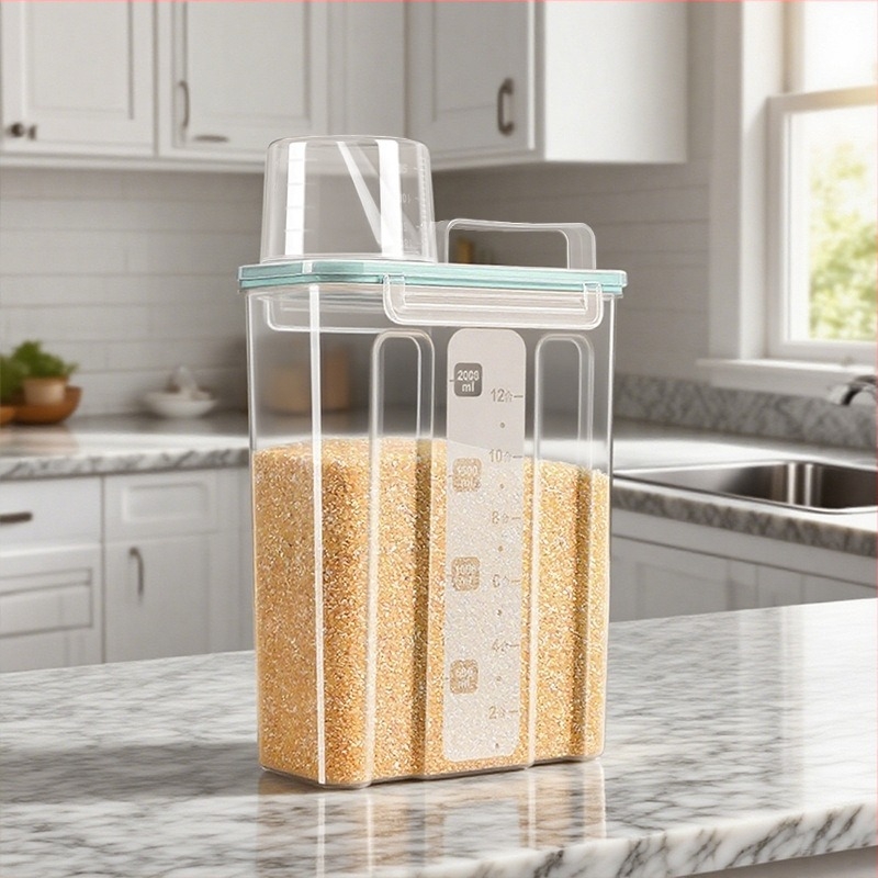 Cutie de depozitare cereale, pătrată, recipient din plastic, 1 strat, 1–2 L, stil modern minimalist