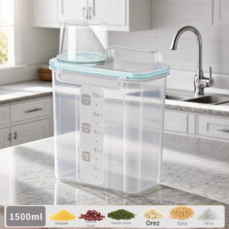 Cutie de depozitare cereale, pătrată, recipient din plastic, 1 strat, 1–2 L, stil modern minimalist