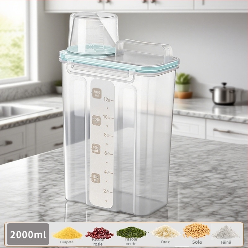 Cutie de depozitare cereale, pătrată, recipient din plastic, 1 strat, 1–2 L, stil modern minimalist