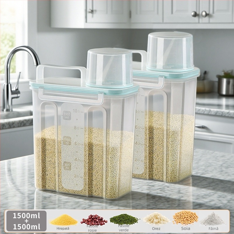 Cutie de depozitare cereale, pătrată, recipient din plastic, 1 strat, 1–2 L, stil modern minimalist