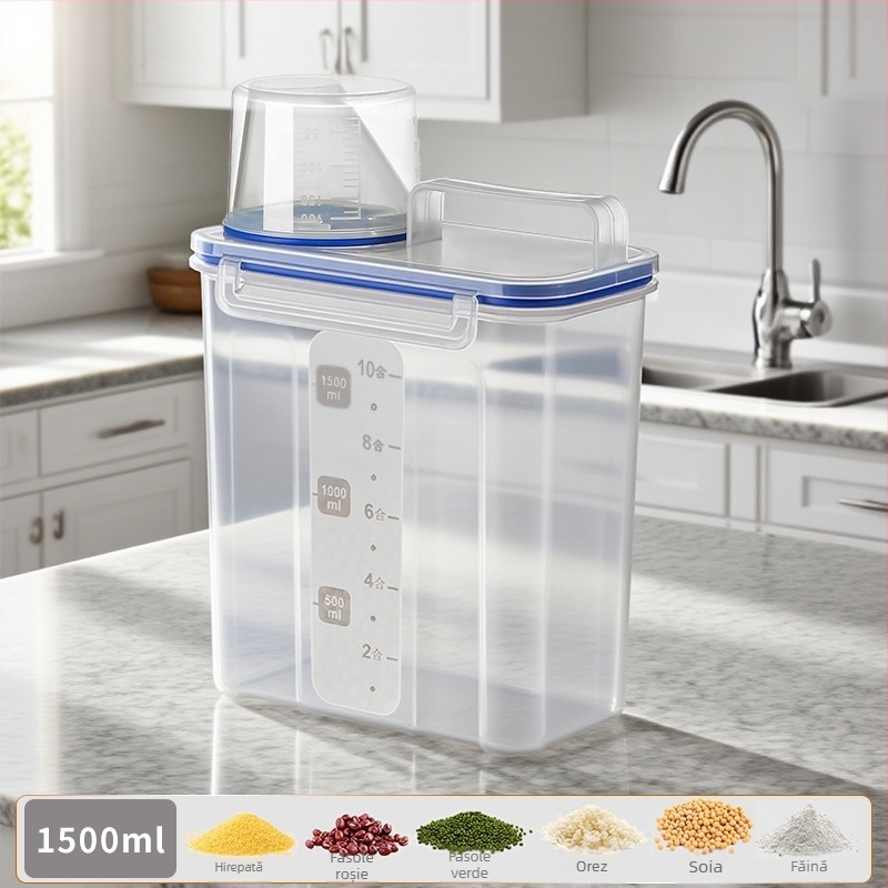 Cutie de depozitare cereale, pătrată, recipient din plastic, 1 strat, 1–2 L, stil modern minimalist