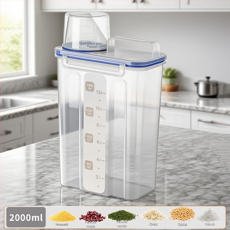 Cutie de depozitare cereale, pătrată, recipient din plastic, 1 strat, 1–2 L, stil modern minimalist