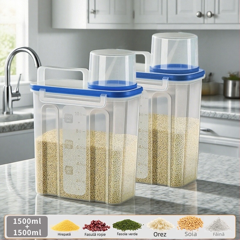 Cutie de depozitare cereale, pătrată, recipient din plastic, 1 strat, 1–2 L, stil modern minimalist