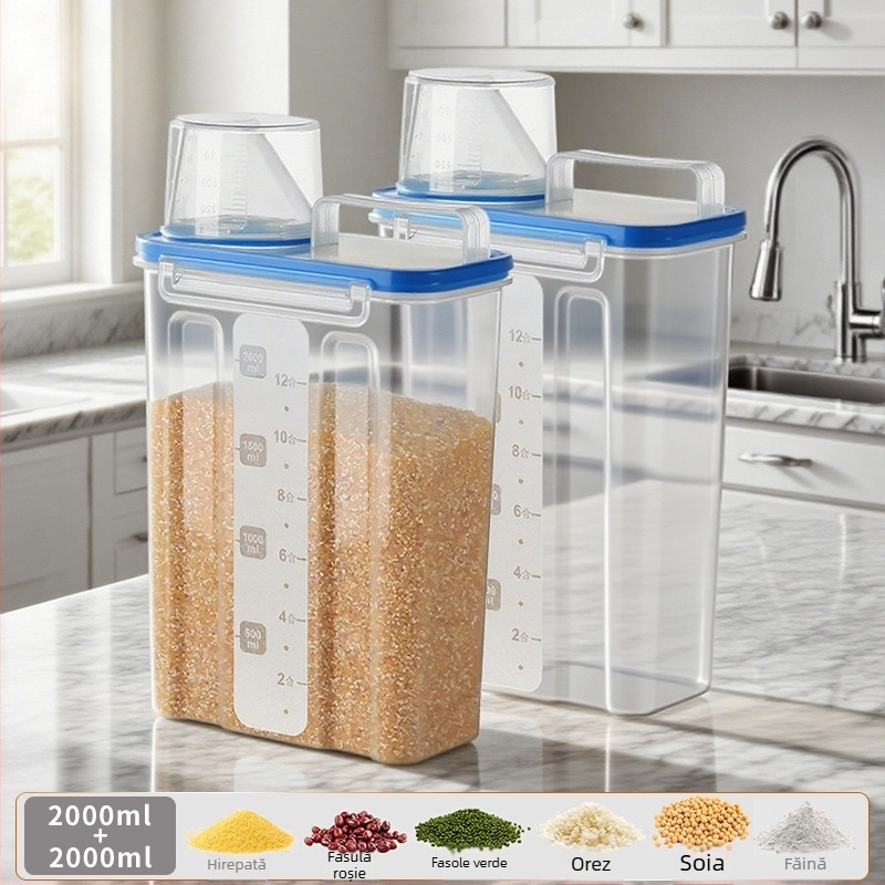 Cutie de depozitare cereale, pătrată, recipient din plastic, 1 strat, 1–2 L, stil modern minimalist