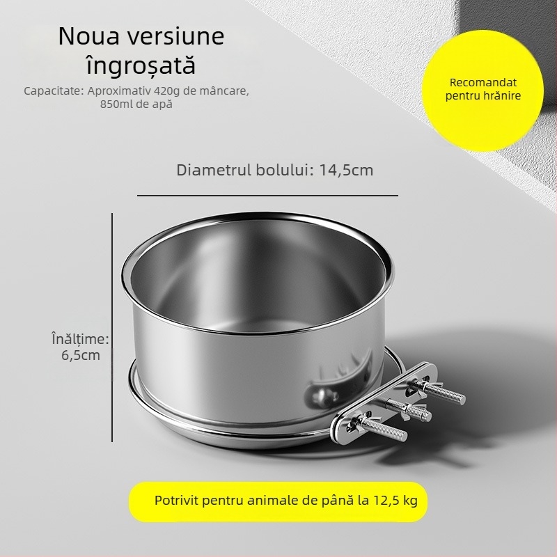 Vas suspendat din oțel inoxidabil pentru hrana animalelor, anti-vărsare, pentru câini și pisici, model 3143