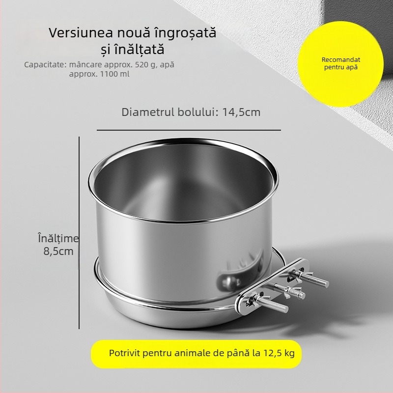 Vas suspendat din oțel inoxidabil pentru hrana animalelor, anti-vărsare, pentru câini și pisici, model 3143