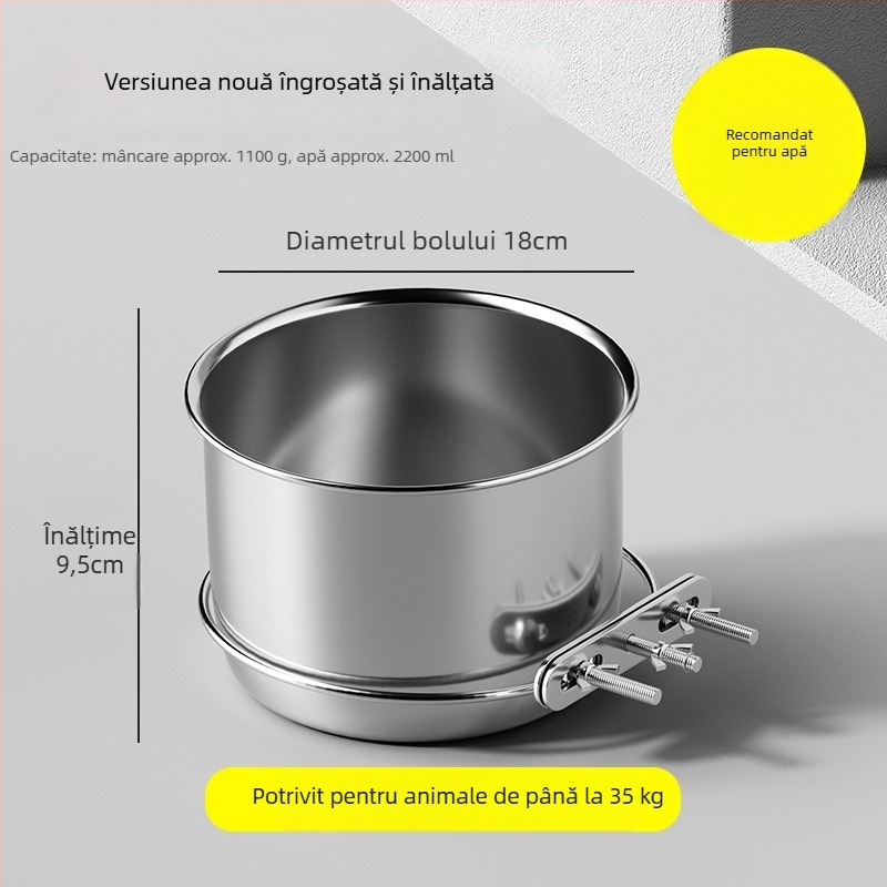 Vas suspendat din oțel inoxidabil pentru hrana animalelor, anti-vărsare, pentru câini și pisici, model 3143