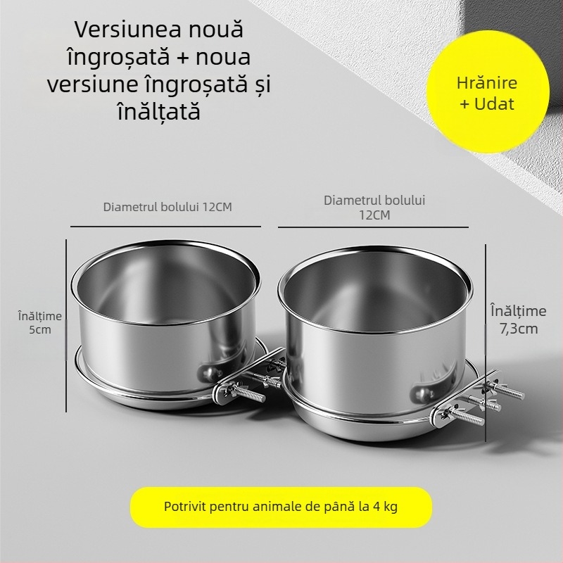 Vas suspendat din oțel inoxidabil pentru hrana animalelor, anti-vărsare, pentru câini și pisici, model 3143