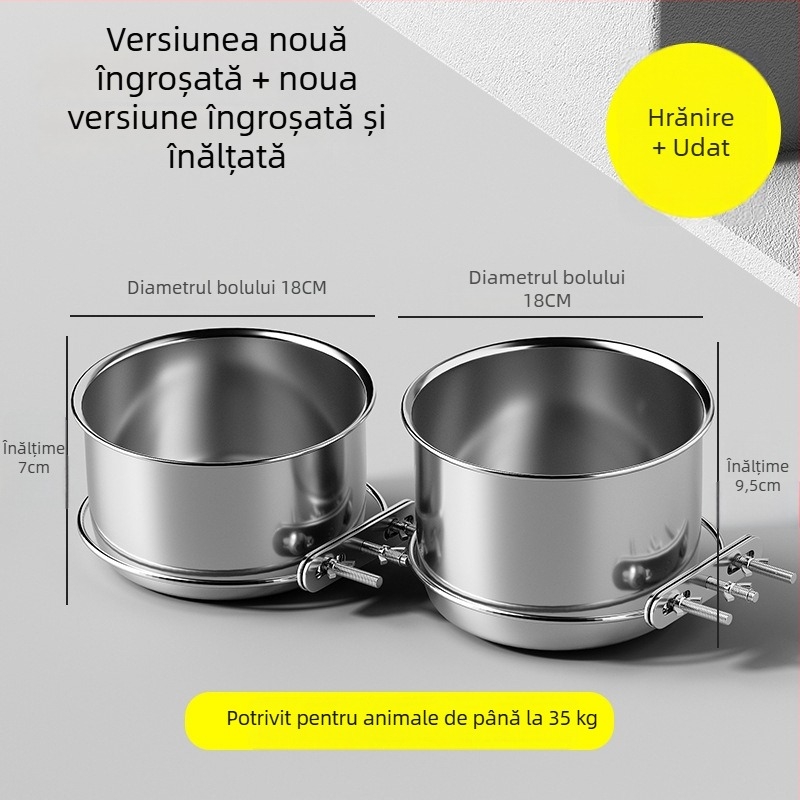 Vas suspendat din oțel inoxidabil pentru hrana animalelor, anti-vărsare, pentru câini și pisici, model 3143