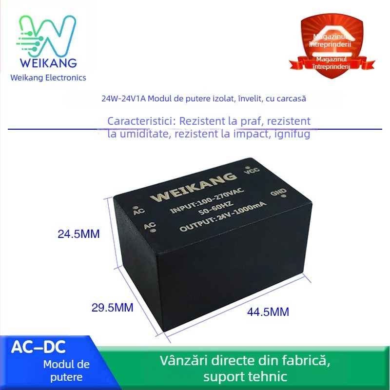 Modul de alimentare, 24W, ieșiri 12V2A și 24V1A, zgomot zero, izolație turnată, AC-DC, intrare lată