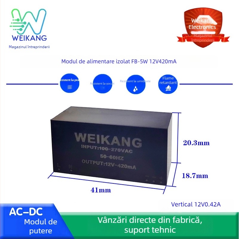 Modul de alimentare, 24W, ieșiri 12V2A și 24V1A, zgomot zero, izolație turnată, AC-DC, intrare lată