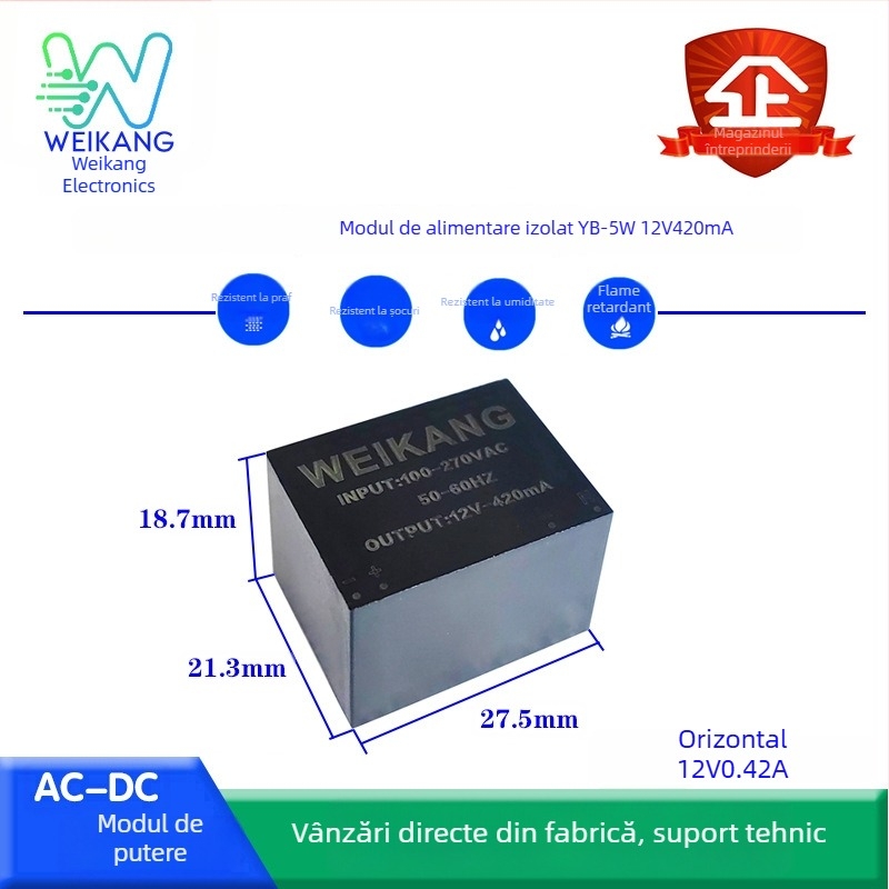 Modul de alimentare, 24W, ieșiri 12V2A și 24V1A, zgomot zero, izolație turnată, AC-DC, intrare lată