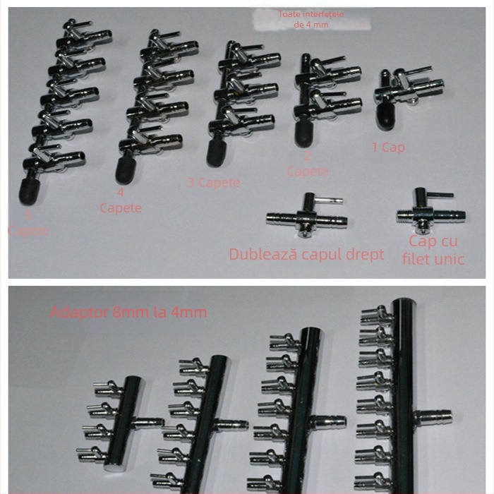 Distribuitor de oxigen pentru acvariu din oțel inoxidabil, cu divizor și supapă pentru aer