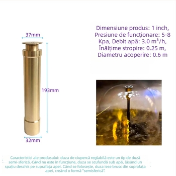 Cap de aspersor în formă de ciupercă, reglabil, din cupru integral, pentru peisaj cu elemente de apă în iazuri și curți