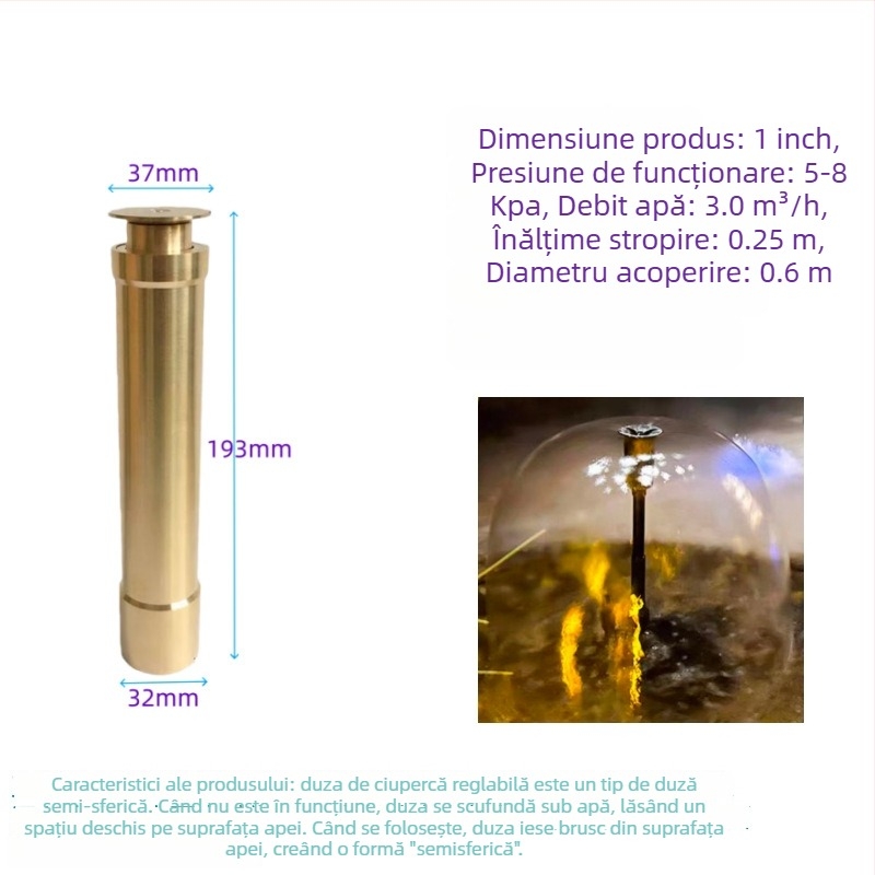 Cap de aspersor în formă de ciupercă, reglabil, din cupru integral, pentru peisaj cu elemente de apă în iazuri și curți